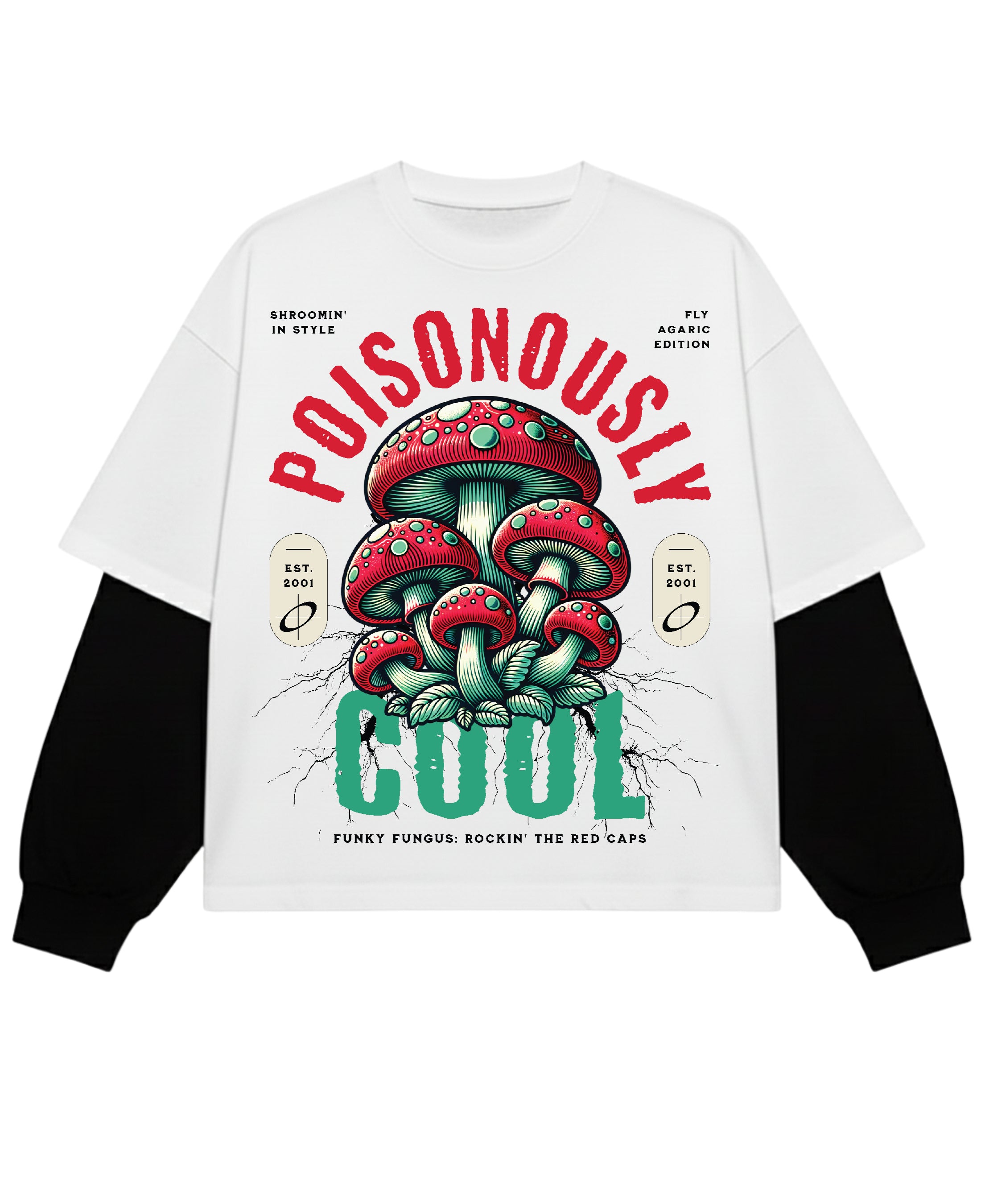 White With Black Sleeve Oversized Tee Front Design