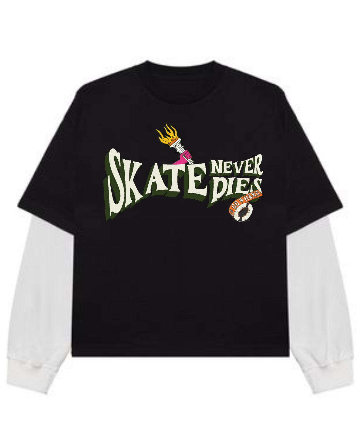 Black With White Sleeve Oversized Tee Front Design